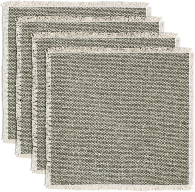 Hausattire Cotton Frayed Placemats Set of 4 Dining Table 14x14 Inch | Rustic Farmhouse Boho Washable Easter Placemat for Outdoor Parties BBQ's Wedding, Holiday, Special Occasions, Nubby Cotton - Taupe