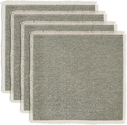 Hausattire Cotton Frayed Placemats Set of 4 Dining Table 14x14 Inch | Rustic Farmhouse Boho Washable Easter Placemat for Outdoor Parties BBQ's Wedding, Holiday, Special Occasions, Nubby Cotton - Taupe