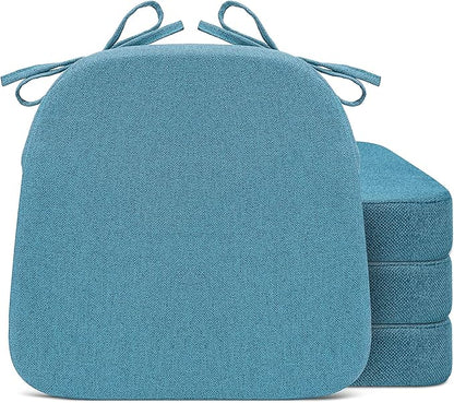 Sunsleek Chair Cushions for Dining Chairs, D-Shaped Seat Cushions with Removable Washable Cover and Ties, Chair Pads for Kitchen, Indoor Dining Room, Patio Chairs, 17'' x 16'', Set of 4, Blue