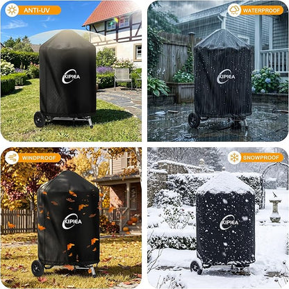 Kipiea 600D Grill Cover for Weber 18 Inch Charcoal Kettle, Heavy-Duty Oxford BBQ Grill Covers with 3 Buckles, Waterproof, Wind Resistant, Anti UV, No Tears (21.7" W X 21.7" D X 32" H)