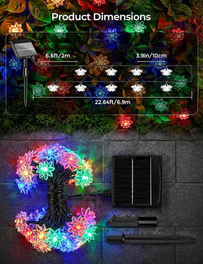 Brightown 50 LED Flower Solar String Lights Outdoor Waterproof, Multicolor Solar Powered Fairy Lights with 8 Lighting Modes for Garden Fence Yard Patio Christmas Tree Party Wedding Decor