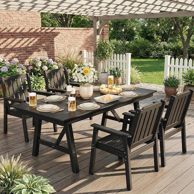 Garvee Outdoor Patio Dining Chairs Set of 4, Outdoor HDPE Garden Dining Chairs, Sturdy Frame, Waterproof, All-Weather for Backyard, Poolside, Porch, Deck, Black