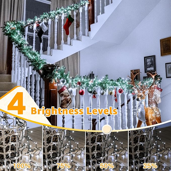 Ollny Cluster Lights Christmas 1000LED 49FT, Cool White Christmas Tree Lights 8 Modes Timer Remote, Waterproof String Lights for Outdoor Indoor Outside Garland Xmas Decorations