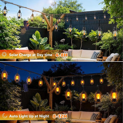 Solar Flame String Lights Outdoor, 21FT Solar Halloween Light with 10 Bulbs | Flickering Flame, Waterproof Solar Powered Outdoor Lights for Yard Patio Bistro Porch Garden Home Halloween Decorations