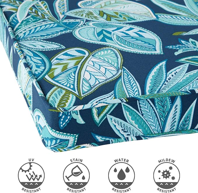 Outdoor 18 inch Square Patio Dining Chair Pads – Comfortable Fiber-Filled Seat Cushions with Ties, Reversible Polyester Fabric - Botanical Crestwood, Set of 2