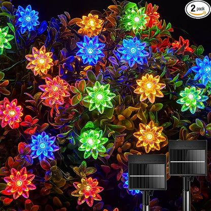 Brightown 2 Pack Solar String Lights Outdoor Waterproof, Total 46FT 100 LED Multicolor Flower Fairy Lights for Christmas Yard Garden Tree Patio Lawn Holiday Outdoor Decor