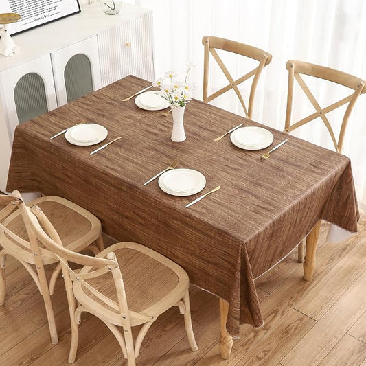 Walrus Heavy Duty Vinyl Tablecloth with Flannel Backing Waterproof Oil-Proof Plastic Table Cloth Stain-Resistant Wipeable Rectangle or Square Table Cover for Indoor and Outdoor (Wood, 52X70 Inch)