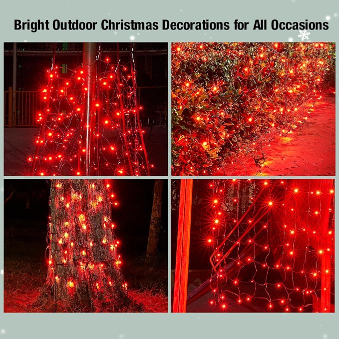 Led Red Christmas Net Lights Outdoor Christmas Bushes Lights 120Led 6ftx5ft, Connectable Outdoor Indoor Mesh Net Lighting for Xmas Holiday, Garden, Lawn, Shrubs, Trees, Bushes Decorations
