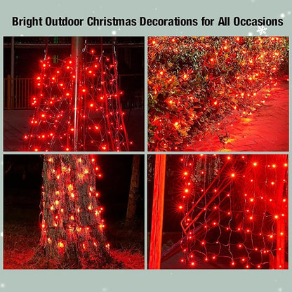 Led Red Christmas Net Lights Outdoor Christmas Bushes Lights 120Led 6ftx5ft, Connectable Outdoor Indoor Mesh Net Lighting for Xmas Holiday, Garden, Lawn, Shrubs, Trees, Bushes Decorations