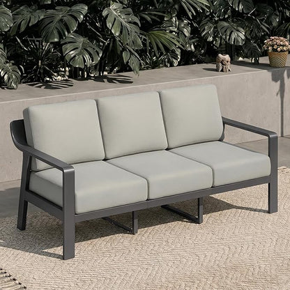 KISLOT Aluminum Outdoor Patio Furniture Loveseat,3 Seater Outside Patio Sofa with Washable Thick Cushion, Patio Sofa Couch for Porch, Balcony, Deck, Yard,Gray Aluminum Frame