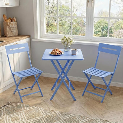 Garvee 3PCS Bistro Set, Folding Patio Furniture Set w/ 2 Chairs,Solid Steel | Foldable space-saving bistro set, fully pre-assembled for instant use. Powder-coated weatherproof steel frame. Easy-clean