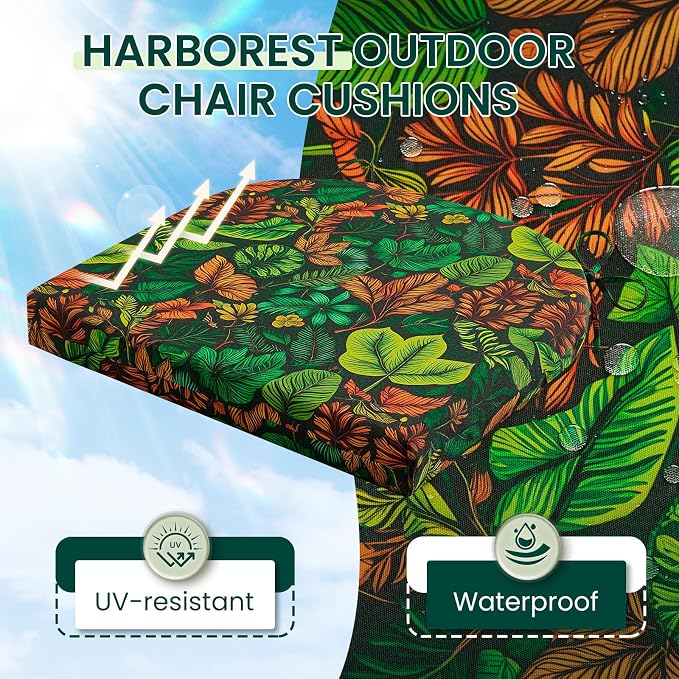 HARBOREST Outdoor Chair Cushions Set of 4, Water Resistant Patio Chair Cushions with Ties, Outdoor Seat Cushions for Patio Furniture, 17"x16"x2", Colored Leaf