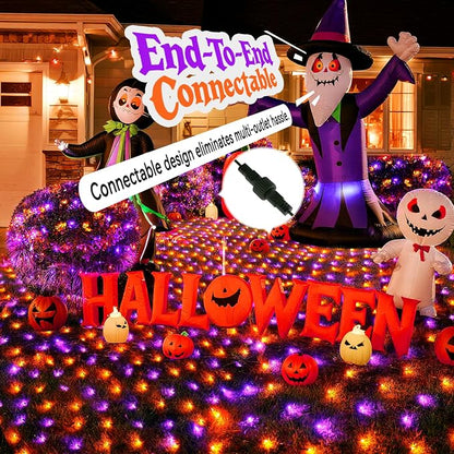 LitHome 21FT x 5FT Halloween Net Lights Outdoor Connectable, 360 LED | Purple Orange Bush Lights with 8 Modes, Waterproof Net Mesh Light Dark Green Wire for Bushes Shrubs Trees Holiday Decor