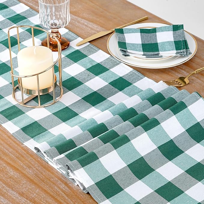 B-COOL Plaid Table Runners Checkered Fabric - St. Patrick's Day 2PCS Rectangle 13x108 Inch Festival Themed Buffalo Table Cloth for Indoor Outdoor Use Table Cover for Kitchen Home BBQs Parties