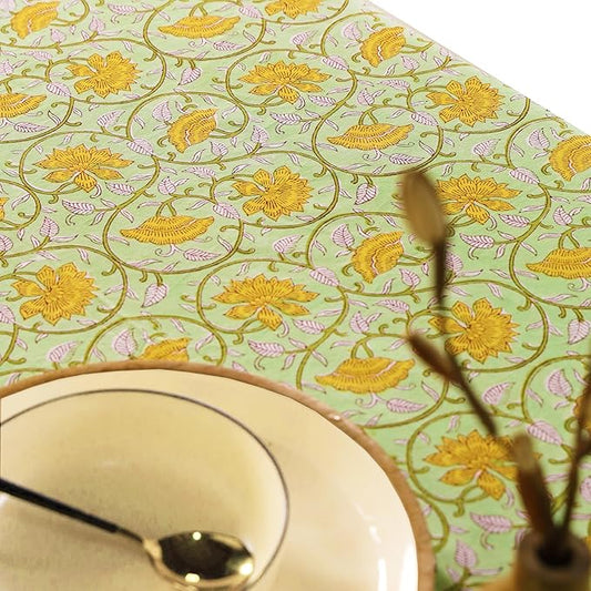 100% Cotton Hand Block Printed, Tablecloth for Kitchen, Dining, Table Cover for Parties, Chritmas, Weddings, Barbecues and Summer picnics Table Cloth