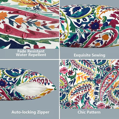 LVTXIII 2 Pack Outdoor Pillow Covers ONLY 18x18 Inch, Water-Repellent Square Decorative Cushion Covers for Patio Furniture, Garden, Sofa, Vigour Paisley