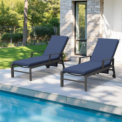 Crestlive Outdoor Chaise Lounge Cushions, Fade Resistant Water Resistant Lounge Chair Cushion, 80''L x 23''W, Set of 2, Sky Blue