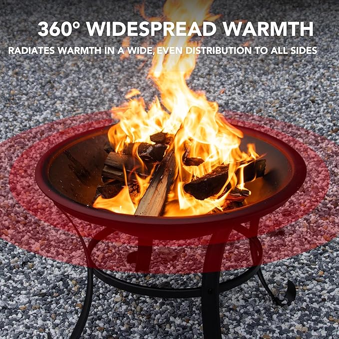 Panovue 22 in Firepit for Outside Outdoor Small Fire Pit,Durable Firepit with Mesh Lid,Log Grate,and Fire Poker,Fire Pit for Outside Backyard.Deck.Camping and Picnic