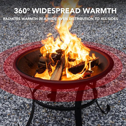 Panovue 22 in Firepit for Outside Outdoor Small Fire Pit,Durable Firepit with Mesh Lid,Log Grate,and Fire Poker,Fire Pit for Outside Backyard.Deck.Camping and Picnic