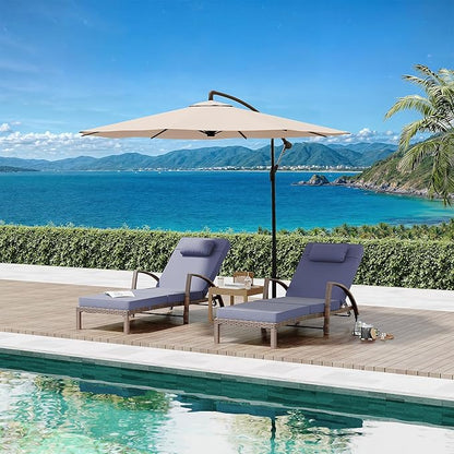Garvee Outdoor Chaise Lounge Chairs Set of 2, PE Rattan Wicker Patio Lounge Chairs with 5-Position Adjustable Backrest, 3.5" Cushions & Wheels, 380 lbs Capacity Heavy Duty Pool Lounge Chair,Blue
