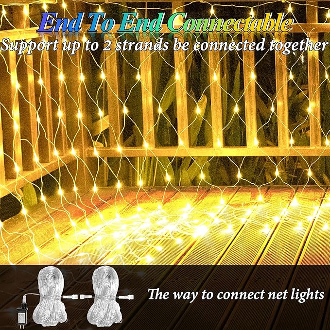 Lovelite 13ft x 13ft Net Lights Outdoor, 400LED Large Gazebo Lights 8 Modes Timer, Waterproof Connectable Christmas Mesh Light Clear Wire for Bushes Patio Pergolas Garden Holiday Party - Warm White