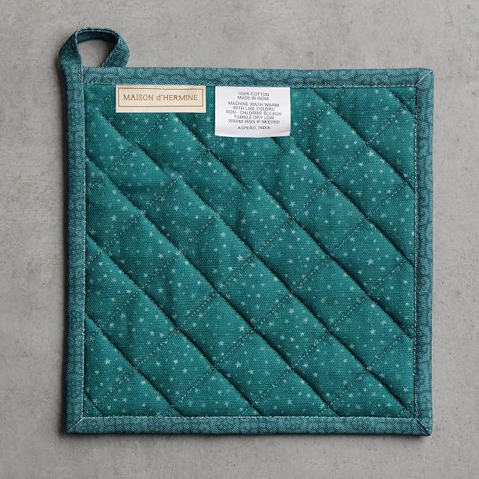 Maison d' Hermine Pot Holders 100% Cotton Potholders (8" x 8", Pack of 1) | Heat Resistant Hot Pads with Loop BBQ Cooking Baking Hotel Kitchen Handling Hot Pans Thanksgiving Christmas - Hygge Christmas