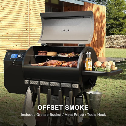 Electric Wood Pellet Grill, 456 SQ.IN Cook Area Pellets Grill, 16LBS Hopper Pellet Smoker Grill, 500 Degree Max Temperature&Auto Feed, 8 in 1 BBQ Grill Outdoor with Meat Probe, Grease Bucket