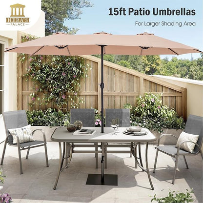 HERA'S PALACE 15ft Patio Umbrella, Base Included, Rectangular, Beige | outdoor, table, large, 15, rectangle, double, pool, stand, clearance, outside, triple, shade, sun