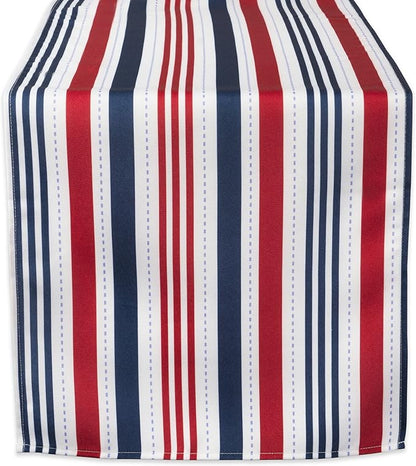 DII Patriotic Stripes Tabletop Collection, Stain Resistant & Waterproof, Table Runner, 14x108, Red, White, & Blue