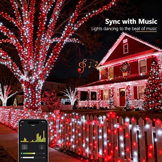 Brizled Smart Red & White Christmas Lights, 66 ft 200 LED Color Changing | App & Voice Control, Dimmable Twinkle Mini String Lights Music Sync for Indoor Outdoor Xmas Tree Valentines Wedding Party
