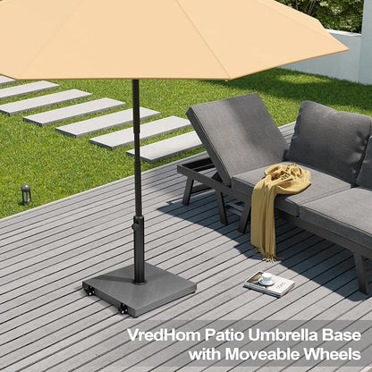 Patio Umbrella Base with Wheels, 43lbs Outdoor Umbrella Stand | With 2 Wheels, Square Heavy Duty Base, Suitable for 6-12FT Most Market Umbrella, for Deck, Lawn, Poolside