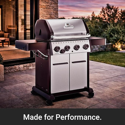 Broil King 865367 Crown S 440 4-Burner Natural Gas Grill in Stainless Steel with Side Burner