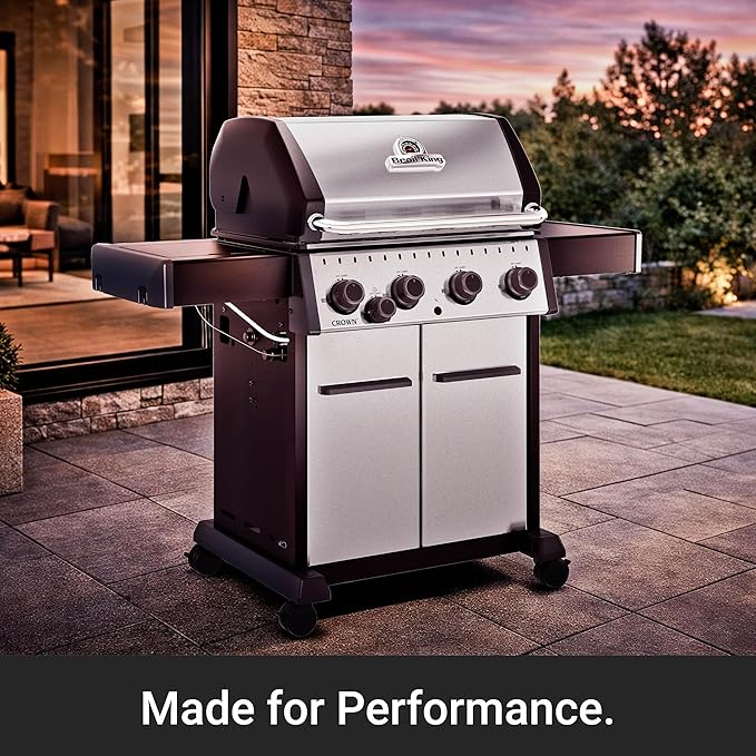 Broil King 865364 Crown S 440 4-Burner Propane Gas Grill in Stainless Steel with Side Burner