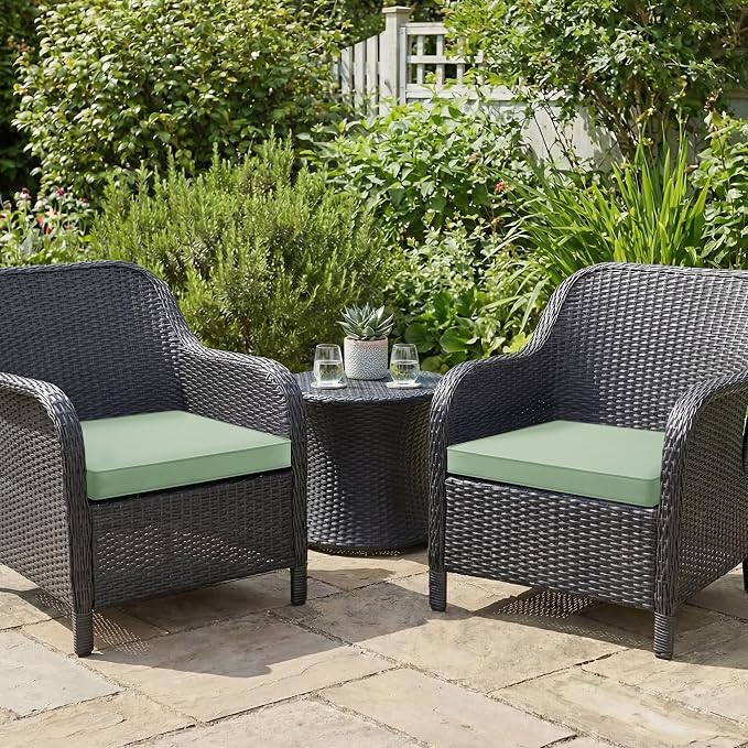 Outdoor Chair Cushions Set of 2: Waterproof & Fade Resistant Seat Cushion for Patio Furniture - 18.5 x 16 x 2 Inch Chair Pads with Ties and Hidden Zipper - Chair Cushion Replacement, Sage Green