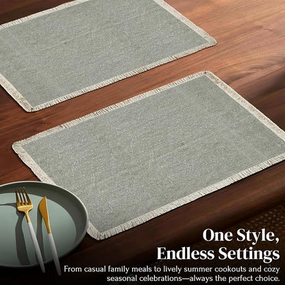 Hausattire Cotton Frayed Placemats Set of 6 Dining Table 13x19 Inch | Rustic Farmhouse Boho Washable Easter Placemat for Outdoor Parties BBQ's Wedding,Special Occasions, Nubby Cotton - Grey