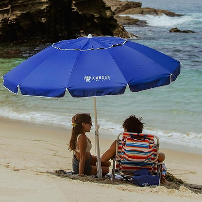 AMMSUN 8 Feet Large Beach Umbrella with Sand Anchor Heavy Duty High Wind Portable Outdoor Umbrellas UV 50+ Protection Air Vent Tilt Patio Garden Pool