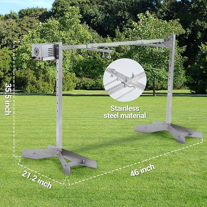 GarveeTech 46in Stainless Steel Electric Rotisserie Grill - 132LB Capacity for Whole Pig & Lamb, Charcoal Spit Roaster with 50W Motor, Outdoor Camping BBQ