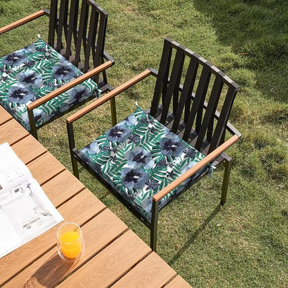 DYTXIII Set of 4 Outdoor Chair Cushions, Water Resistant 18.5"x16"x2" Square Seat Cushion for Patio Dining Chairs, High-Density Replacement Pads for Indoor Outdoor Furniture - Blue Salmone Tropical