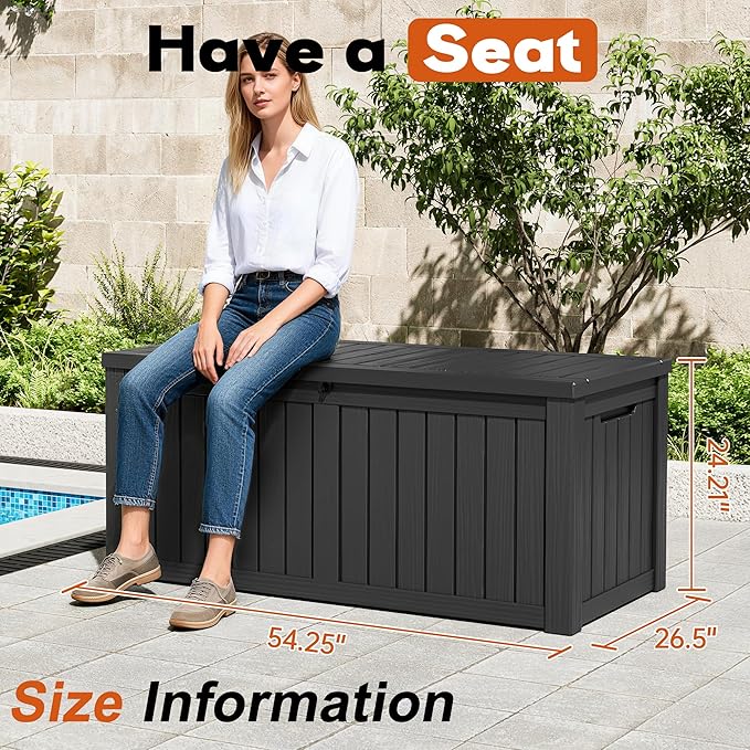 Outdoor Storage Deck Boxes Waterproof, Waterproof and UV Resistant Outdoor Storage Box Lockable Lid for Delivery Box, Indoor, Garden Tools, Pool Supplies, Patio (Black, 120 Gallon)