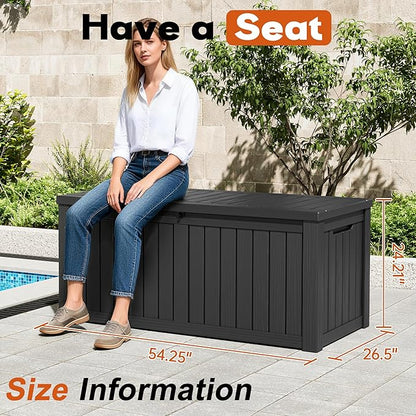 Outdoor Storage Deck Boxes Waterproof, Waterproof and UV Resistant Outdoor Storage Box Lockable Lid for Delivery Box, Indoor, Garden Tools, Pool Supplies, Patio (Black, 120 Gallon)