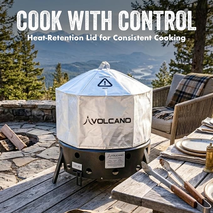Volcano Tri-Fuel Collapsible Portable Grill & Stove with Lid–Propane, Charcoal &Wood, 19,500 BTU Burner,Heat-Safe Footprint,13"Cooking Surface, Carry Bag for Camping, Tailgating&Emergency Preparedness