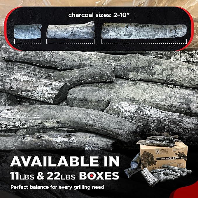 The Bincho Grill Binchotan Charcoal 22 lbs – Premium Japanese Grill Style Hardwood, 95% Carbon, Smokeless High-Heat, Long Burn for Yakitori, Reusable