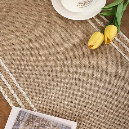 Burlap Table Runners 120 inch Natural Jute Table Runner Braided Table Runner Khaki Farmhouse Table Runner with Beige Lacework for Spring Summer Parties Everyday Holidays Dining Table