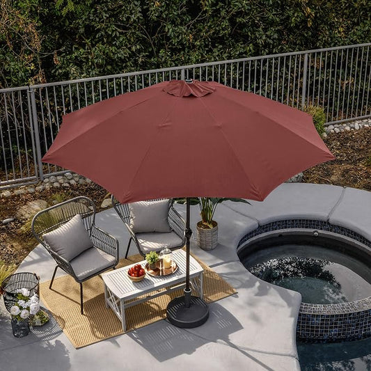 Sunline 9 ft Patio Umbrella with Crank & Push Button Tilt, Outdoor Market Umbrella with UV Protection & Wind Vent and Fiberglass Ribs, Metal Frame for Deck, Pool & Table, Brick