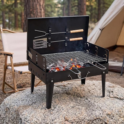 Charcoal Grills, Square Portable Charcoal Grills with Lid & 3 Adjustable heights, Barbecue Grill for Outdoor Backyard
