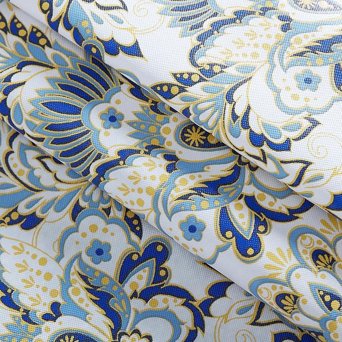 Home Bargains Plus Rectangle Vinyl Tablecloth with Flannel Backing, 60 x 120 Inch, Alluring French Country, Yellow and Blue Floral Vinyl Table Cover, Heavy Weight for Dining Party and Barbecue