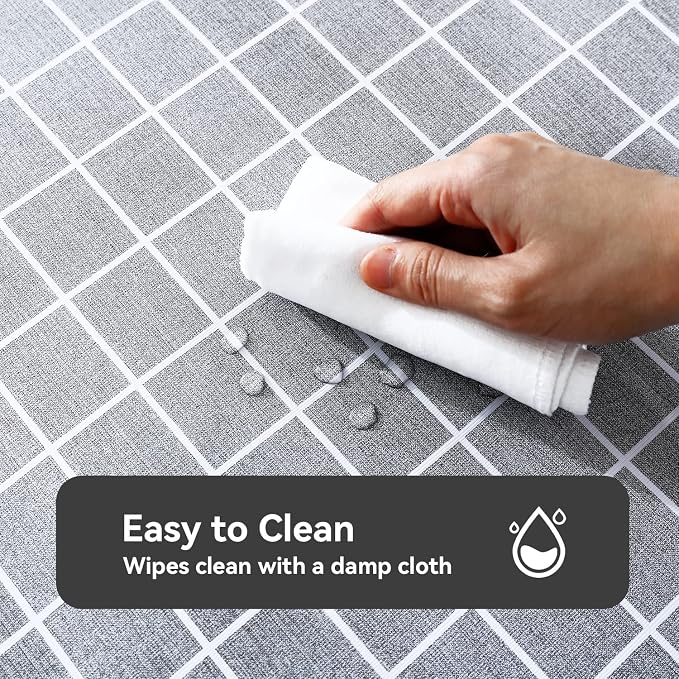 Romanstile Square Vinyl Tablecloth, 100% Waterproof Oil-Proof Checkered Plastic Table Cloth, Heavy Duty Wipeable Table Covers for Dining, Camping, Picnic, Outdoor - 60 x 60 Inch, Grey