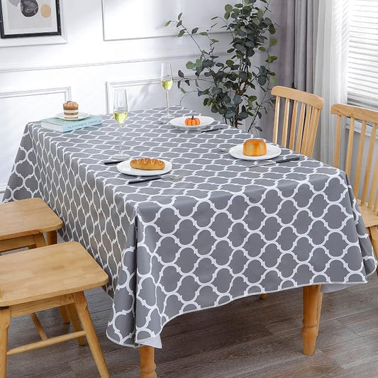 Heavy Duty Vinyl Tablecloth with Flannel Backing Waterproof Oil-Proof Plastic Table Cloth Stain-Resistant Wipeable Rectangle or Square Table Cover for Indoor and Outdoor (Quatrefoil,54x54 Inch)
