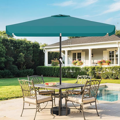 AreShark 6.5 x 10 FT Rectangular Valance Patio Umbrella, Outdoor Umbrella with Tilt and Crank, Market Table Umbrellas W/ 6 Ribs UV Protection for Garden, Deck, Backyard and Pool, Lake Blue