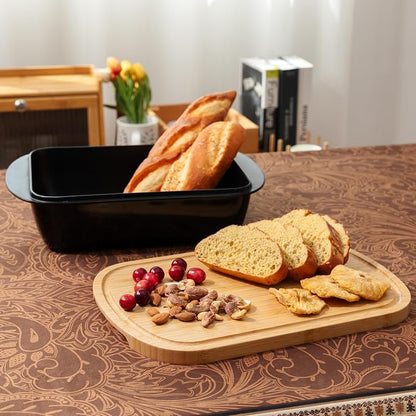 Grill Marinade Tray with Wood Lid, Grill Serving Platter Set, Barbeque Prep Platter Sets, 2 Piece Melamine Prep and Store Tray with Cutting Board for Grill, Meal Prep, Barbeque, Black
